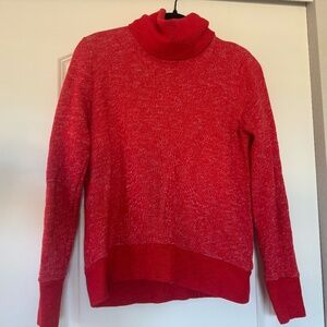 J CREW Small Relaxed Heather Red Turtleneck Sweatshirt Cotton Terry